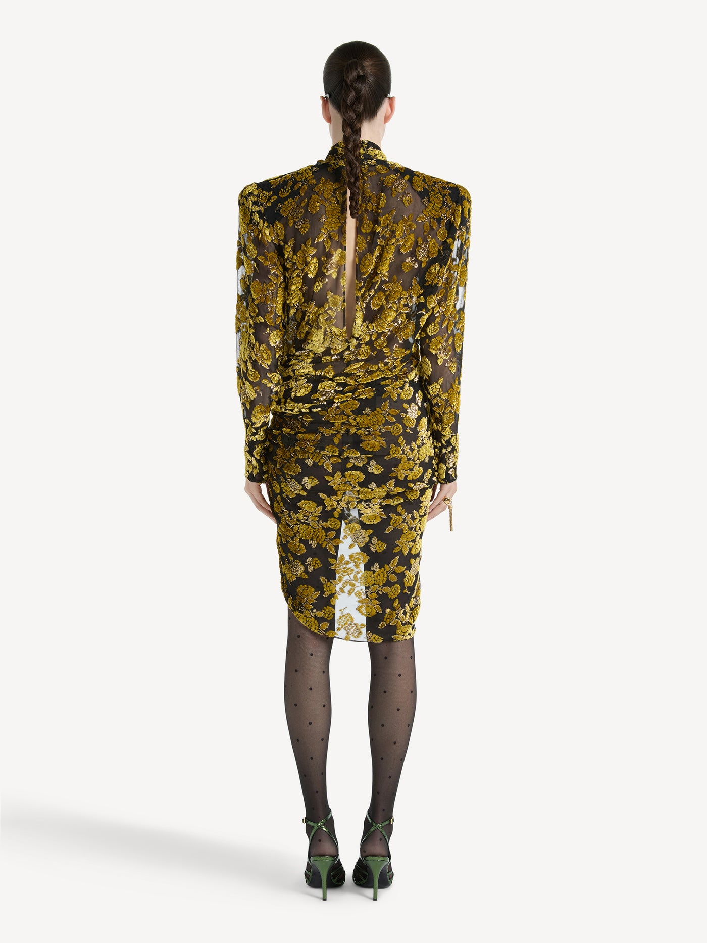 Draped velvet jacquard dress