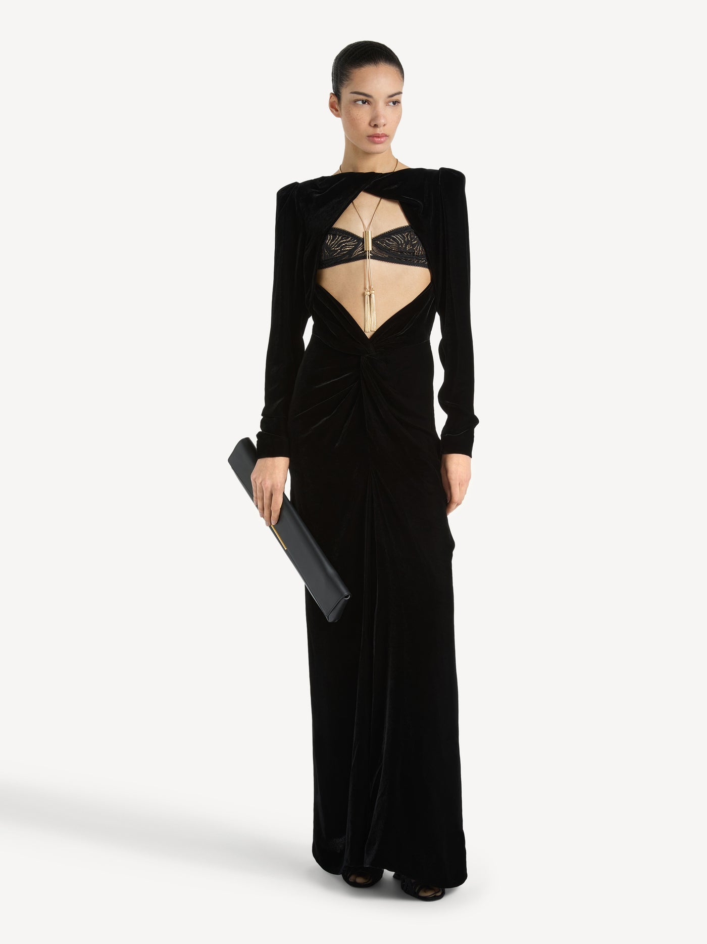 Long velvet and lace dress