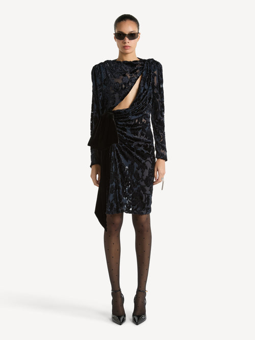 Draped velvet jacquard dress