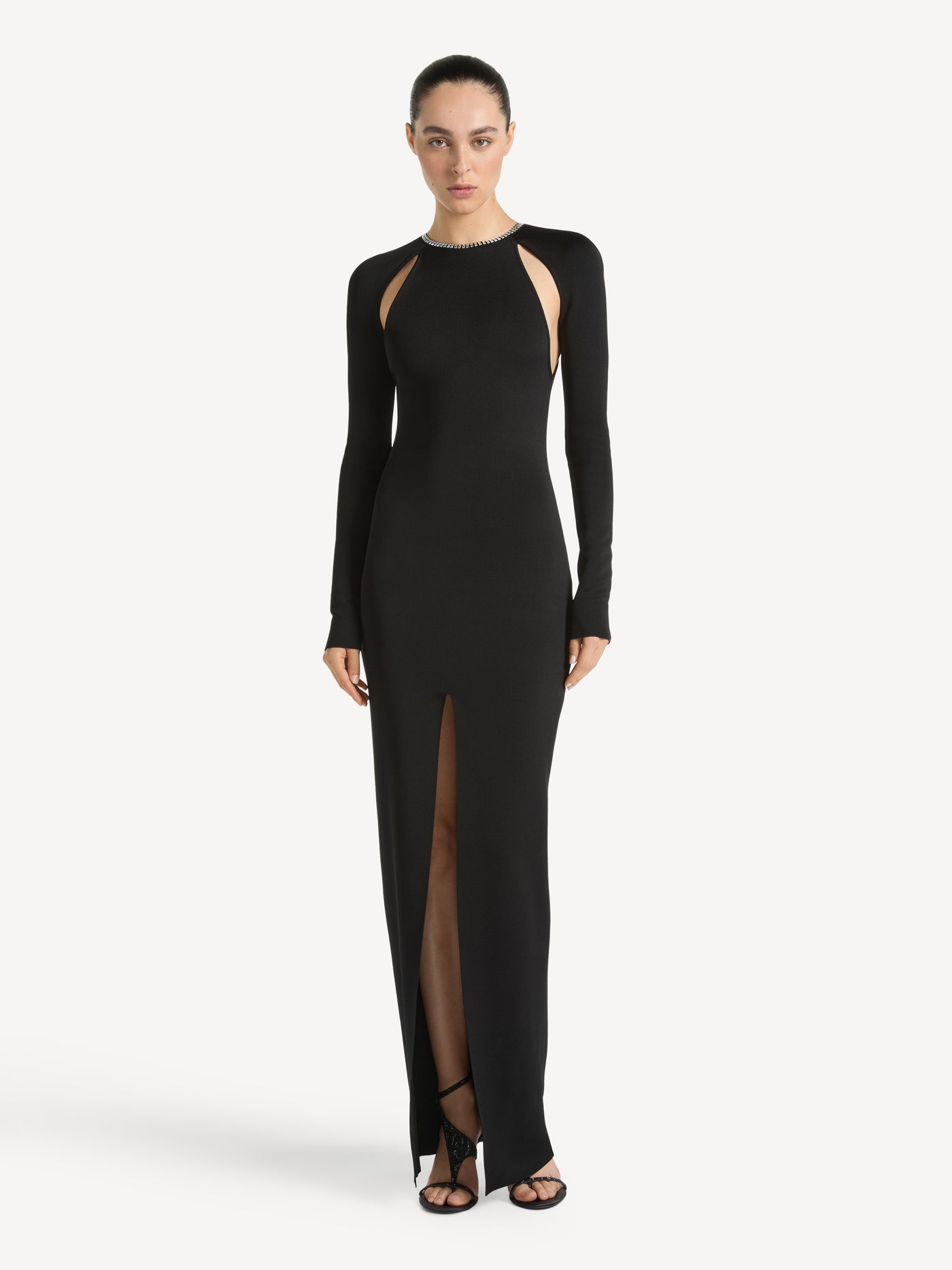 Long dress in Milano jersey with crystals