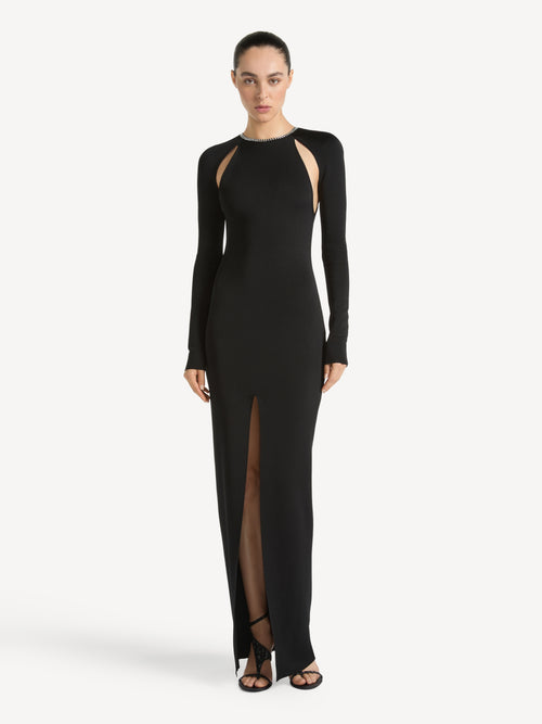Long dress in Milano jersey with crystals