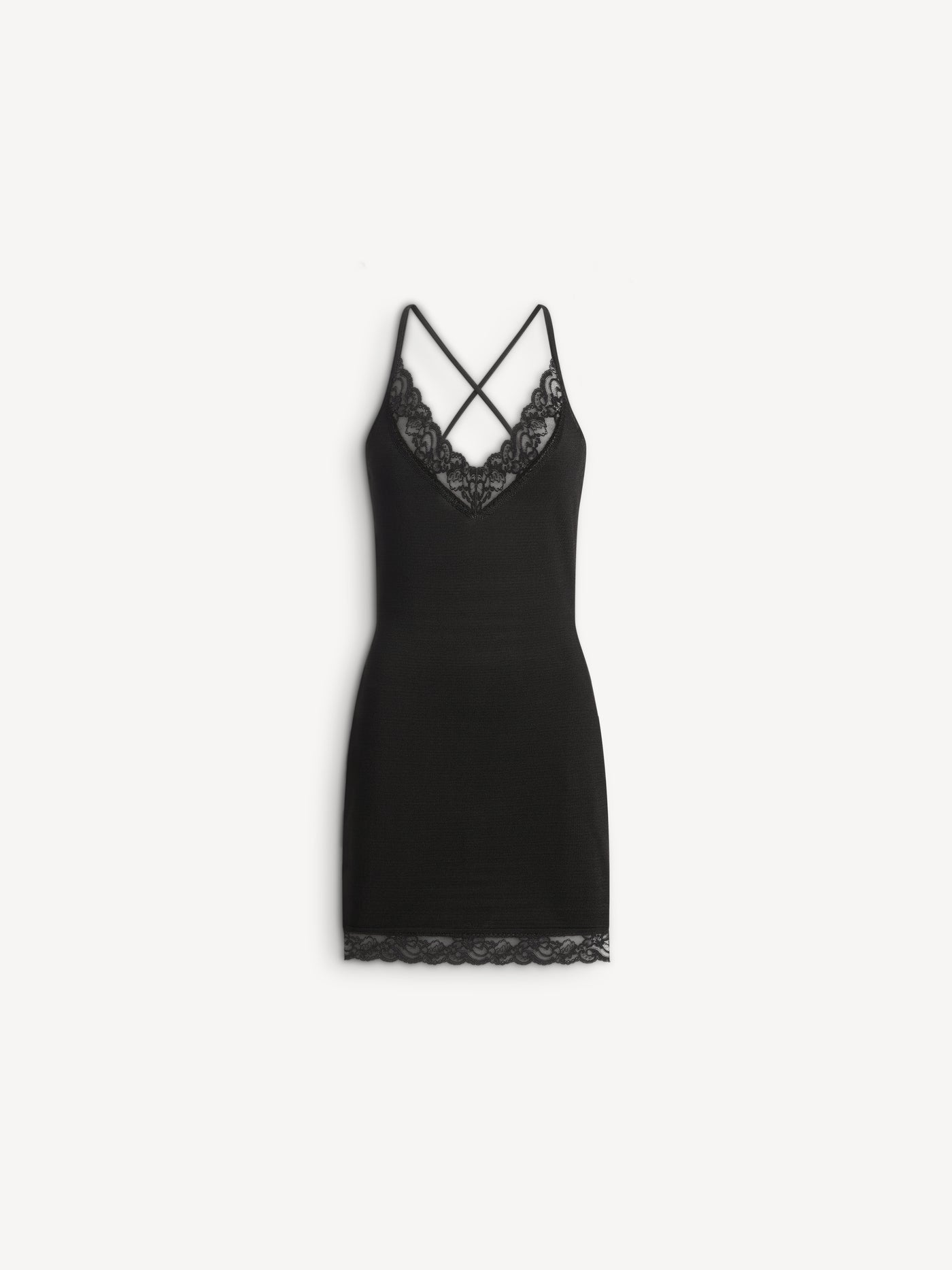 Knit fabric and lace dress with spaghetti straps