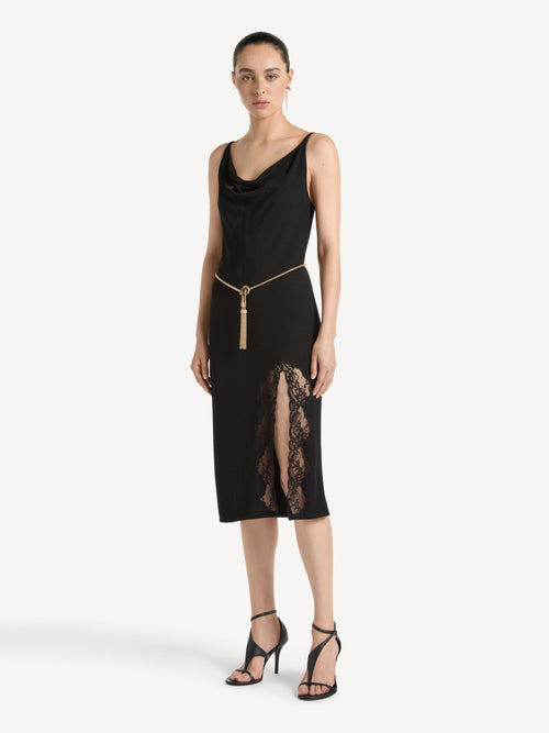 Knit fabric and lace dress with spaghetti straps