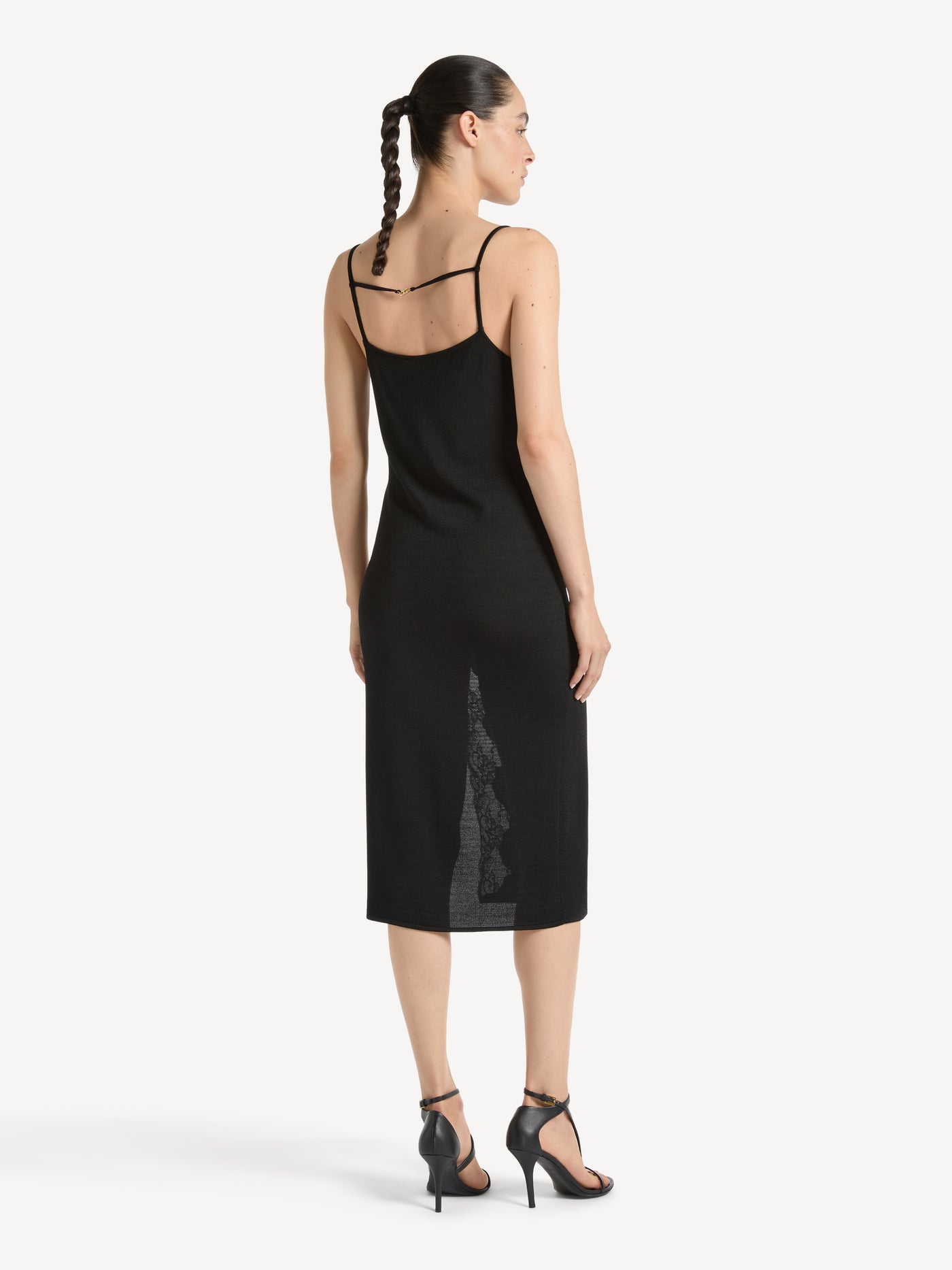 Knit fabric and lace dress with spaghetti straps