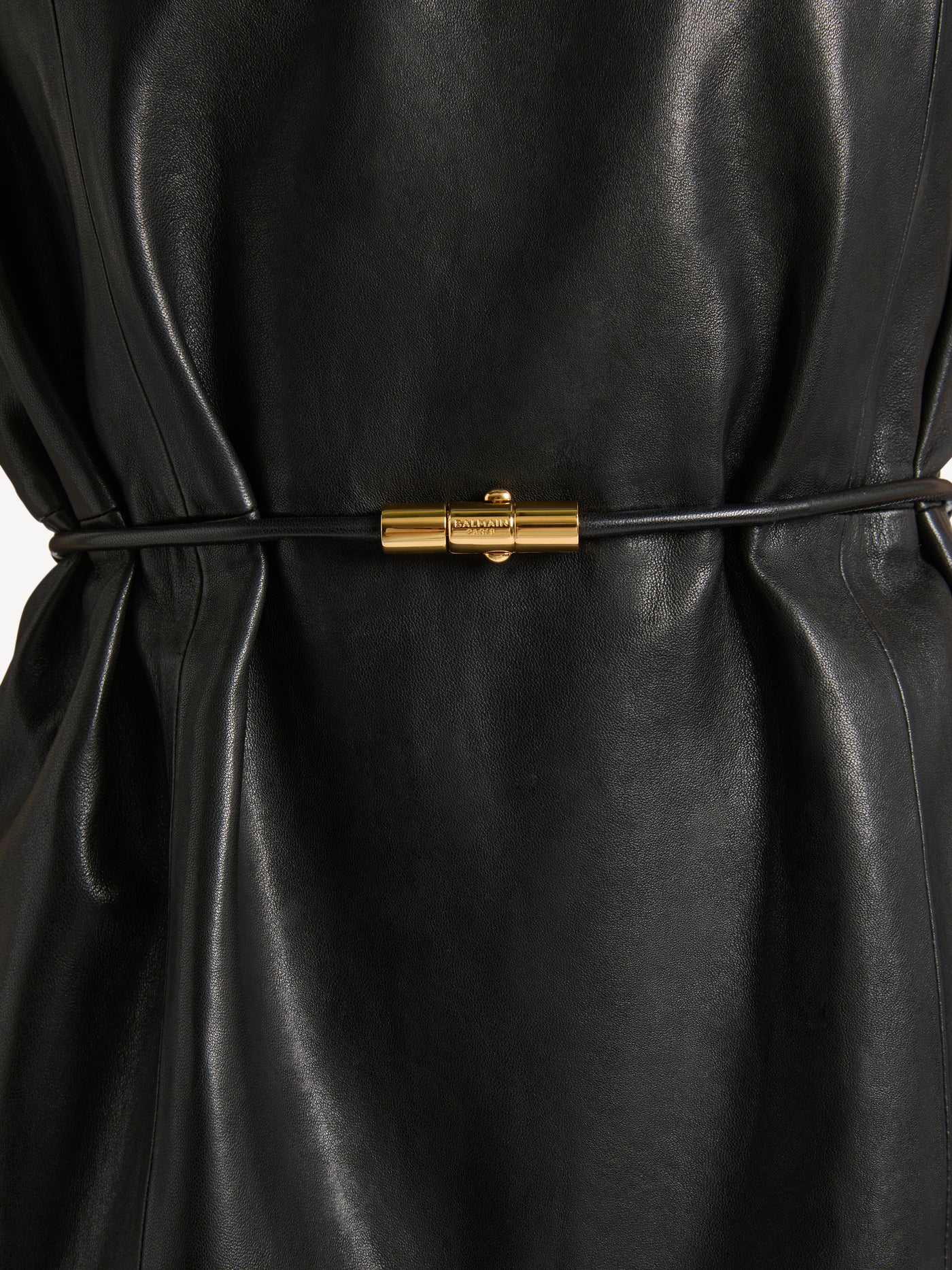 Lambskin leather belted dress