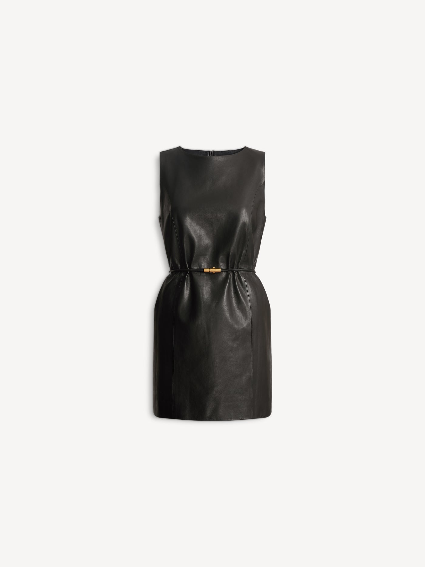 Lambskin leather belted dress