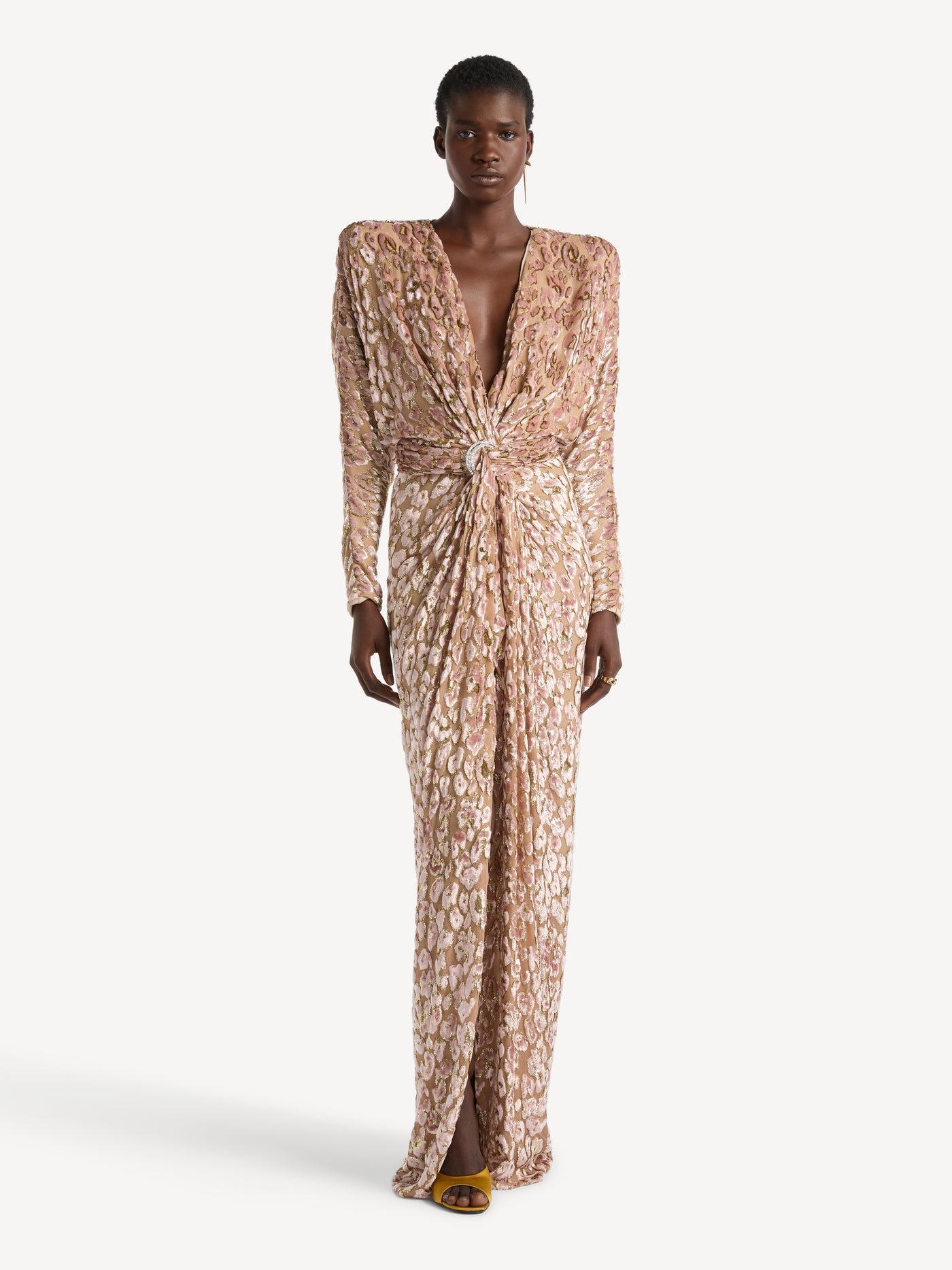 Draped velvet jacquard dress