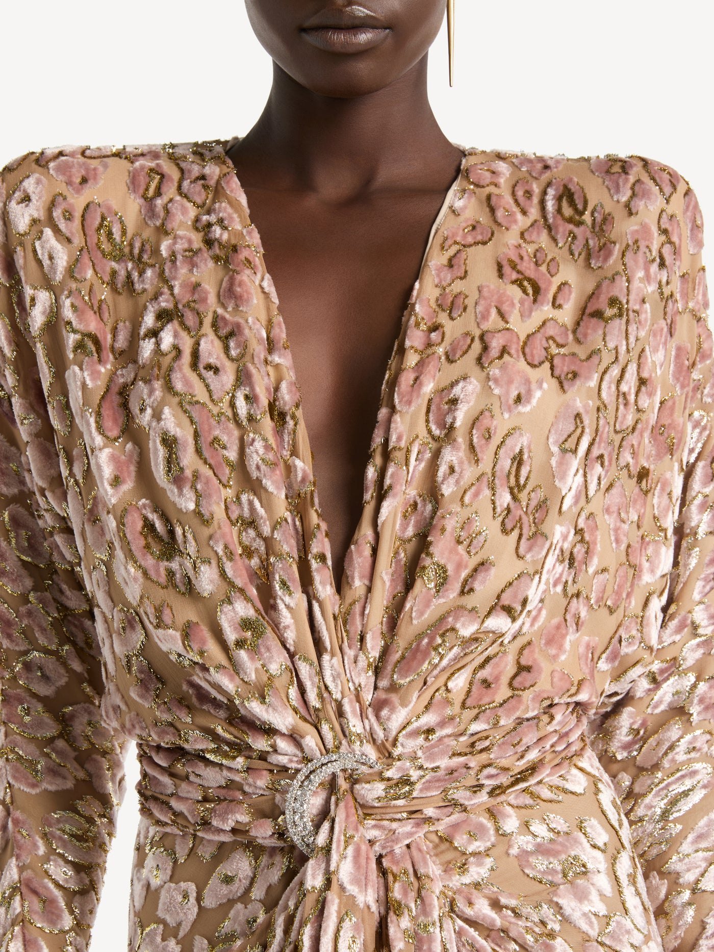Draped velvet jacquard dress