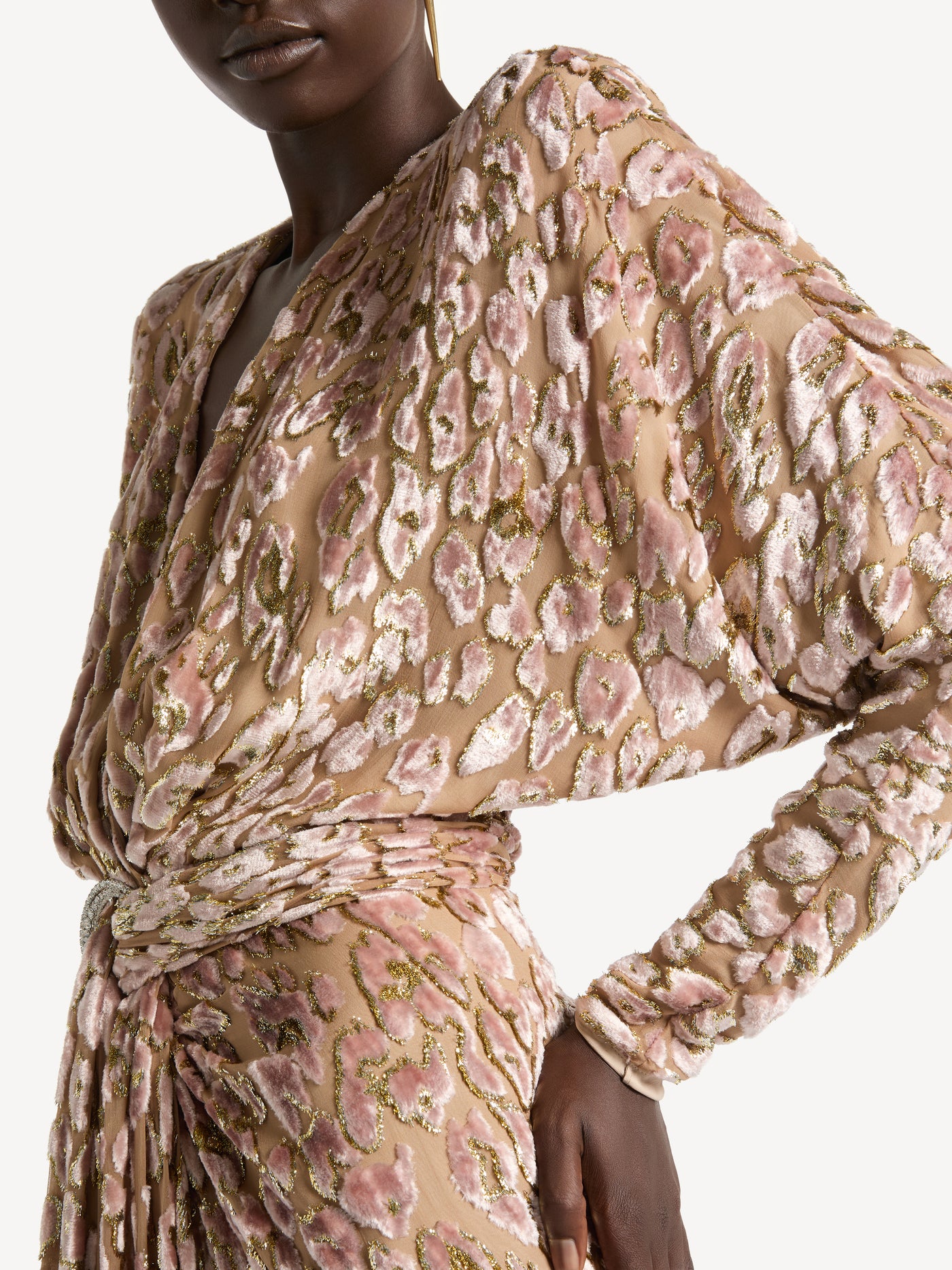 Draped velvet jacquard dress