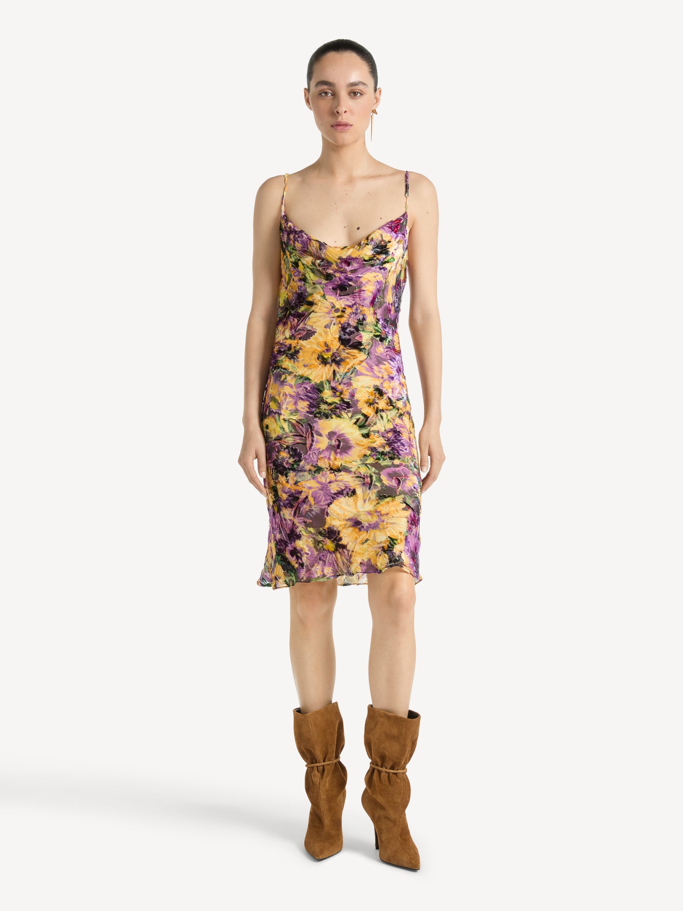 Abito con spalline sottili in jacquard effetto velluto
