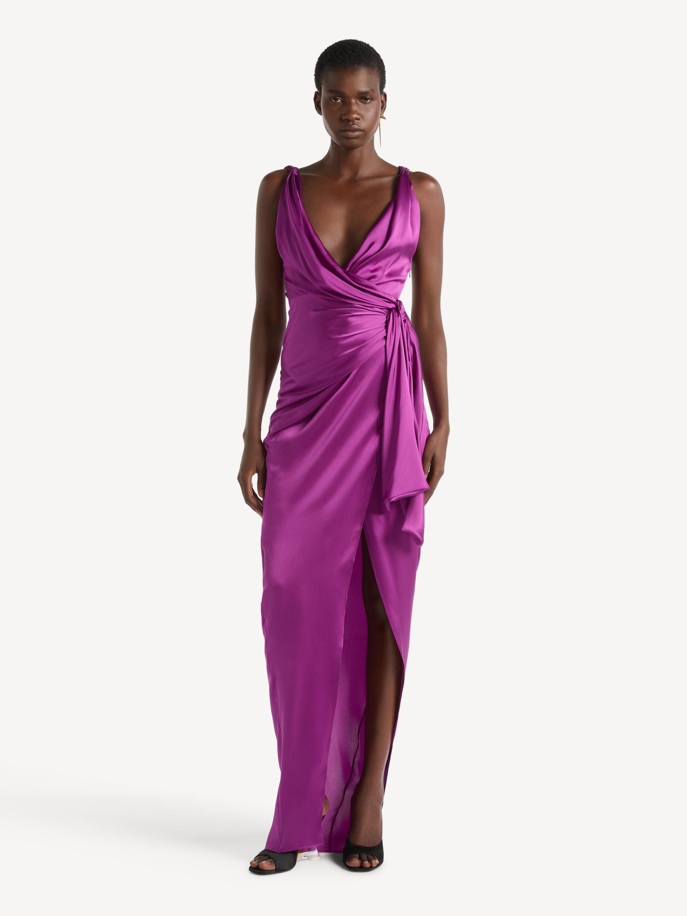 Draped silk satin dress