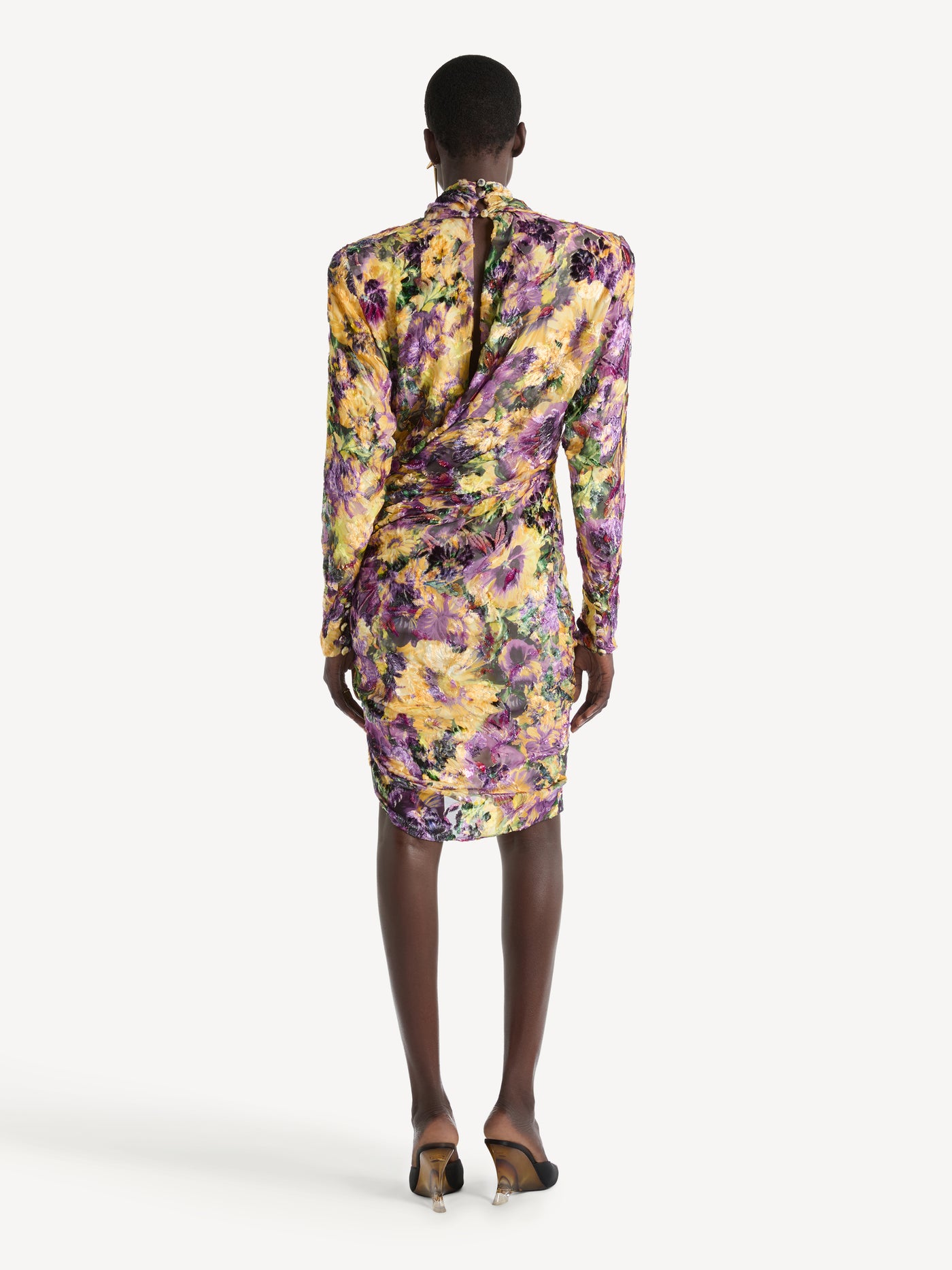 Robe drapée en jacquard velours