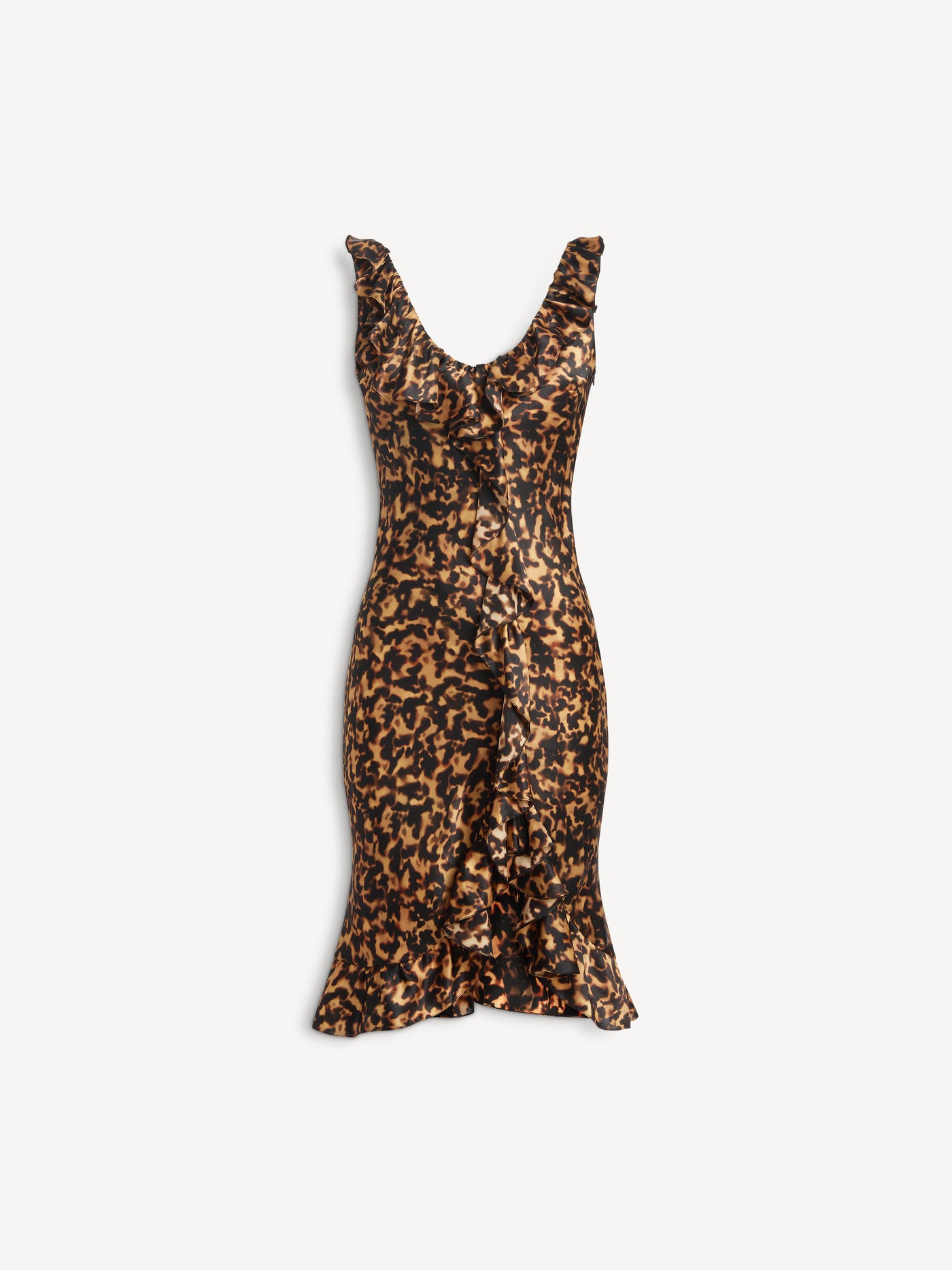 Ruffled dress in printed silk satin