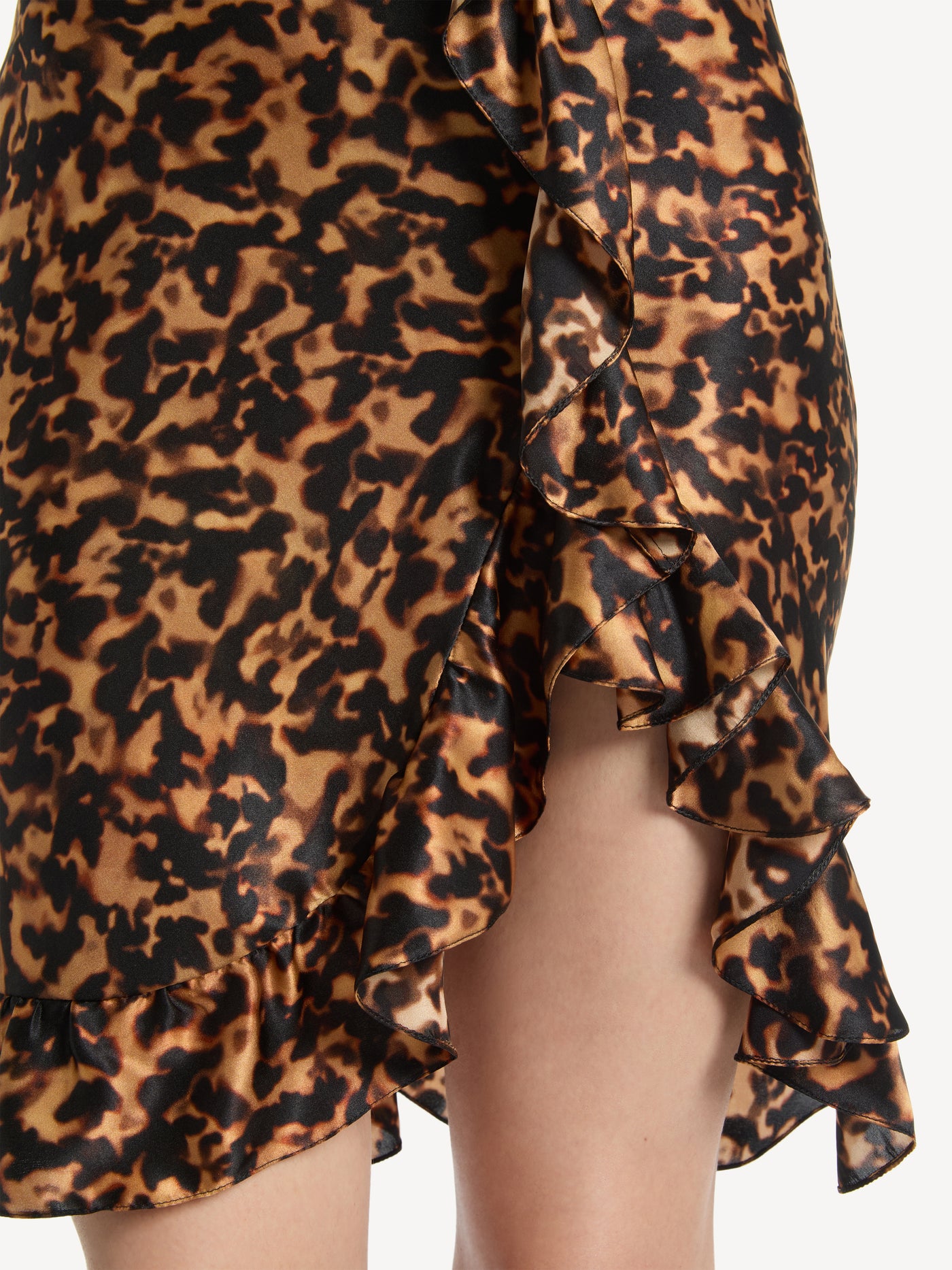 Ruffled dress in printed silk satin