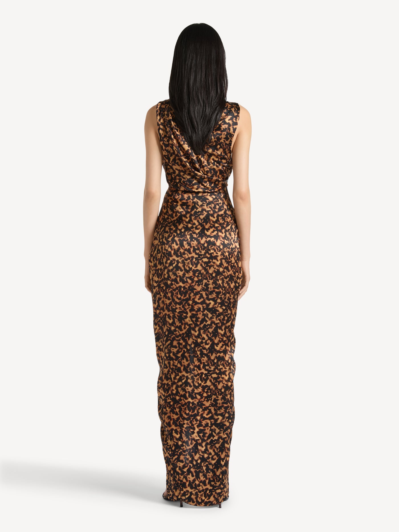 Draped silk satin dress with print