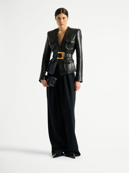レザー製 1ボタン ベルトジャケット 黒 - レディース | BALMAIN