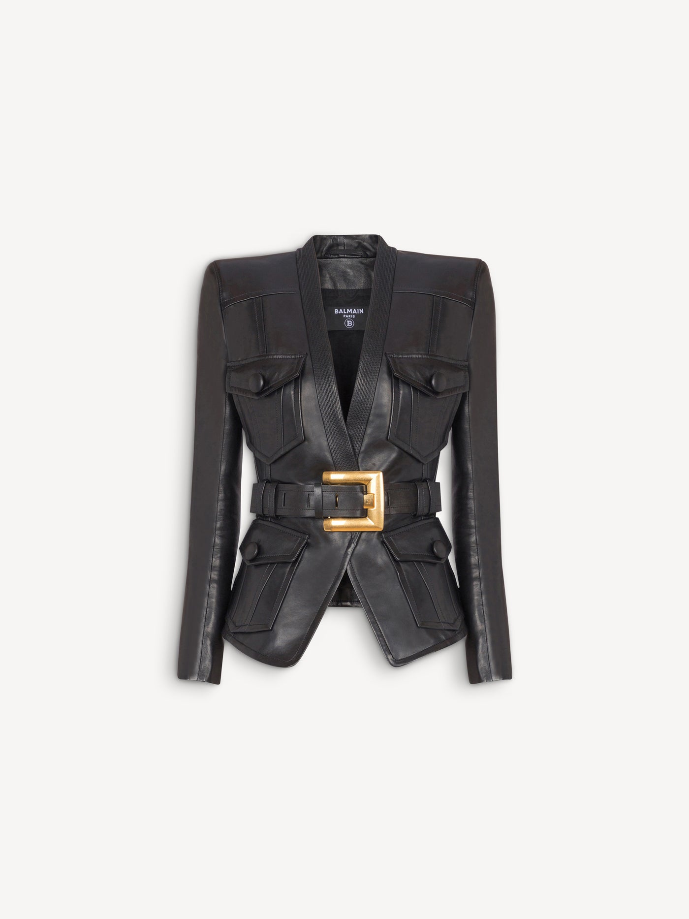 Veste 1 bouton ceinturée en cuir