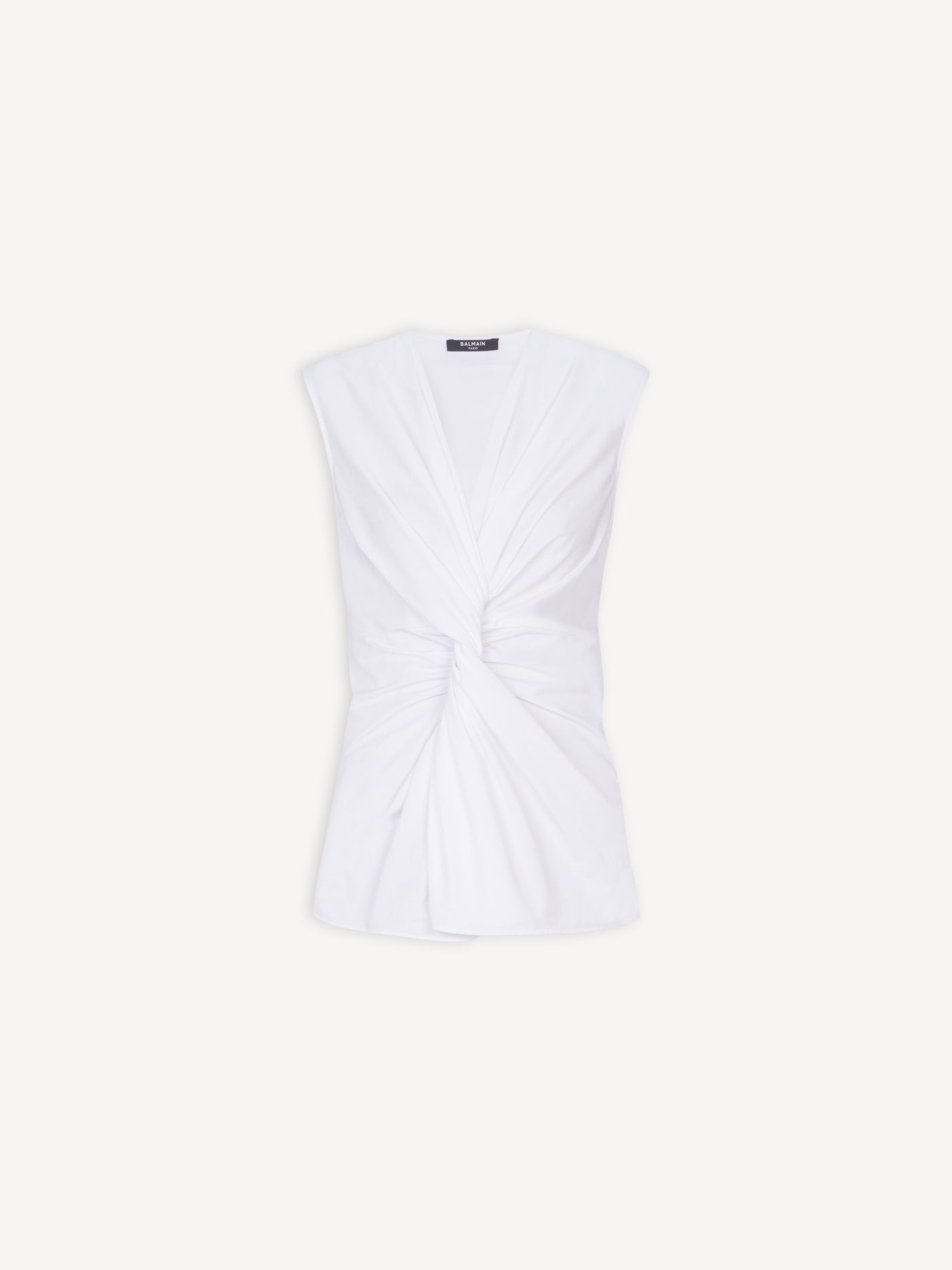 Draped sleeveless cotton poplin shirt