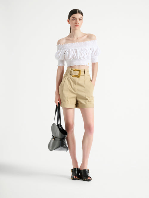 Short en gabardine de coton ceinturé