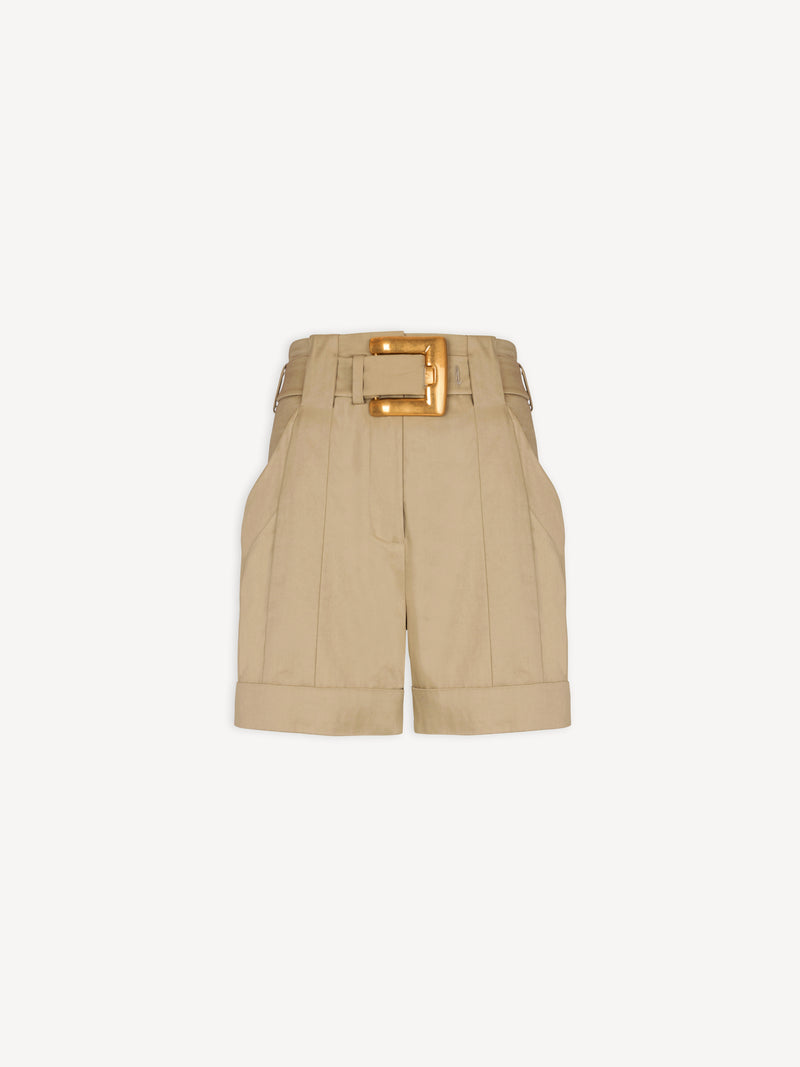 Cotton gabardine shorts with belt