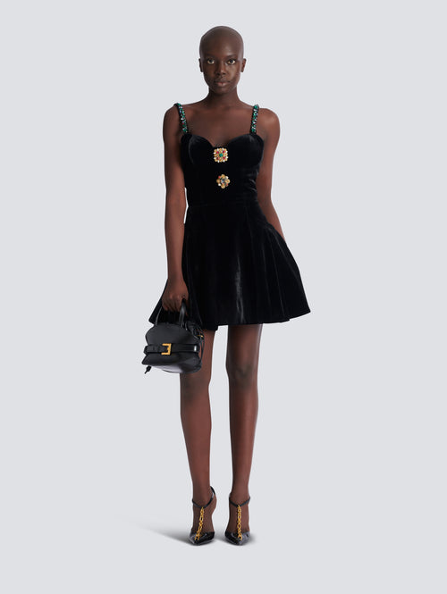 Embellished strappy velvet dress