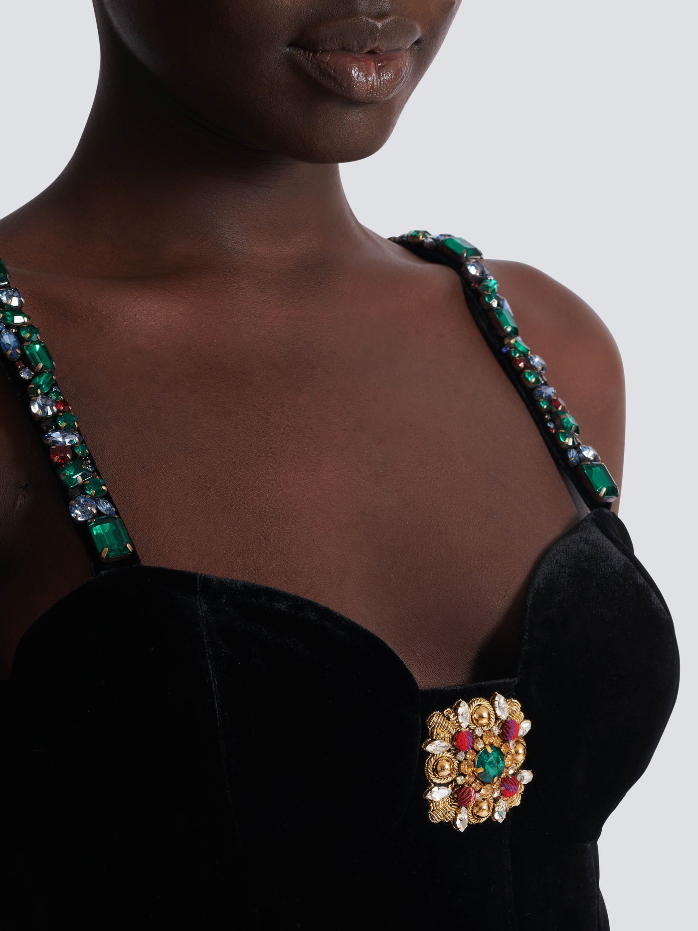 Embellished strappy velvet dress
