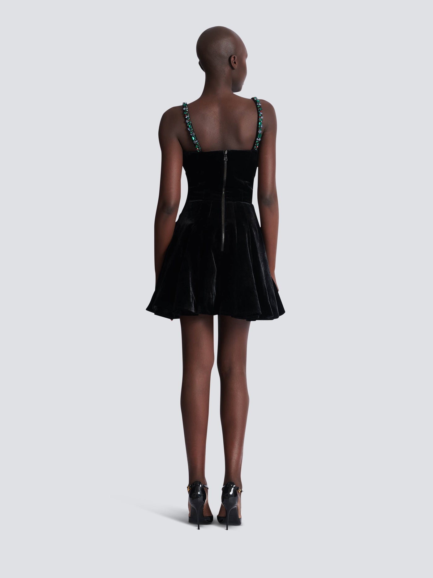 Embellished strappy velvet dress