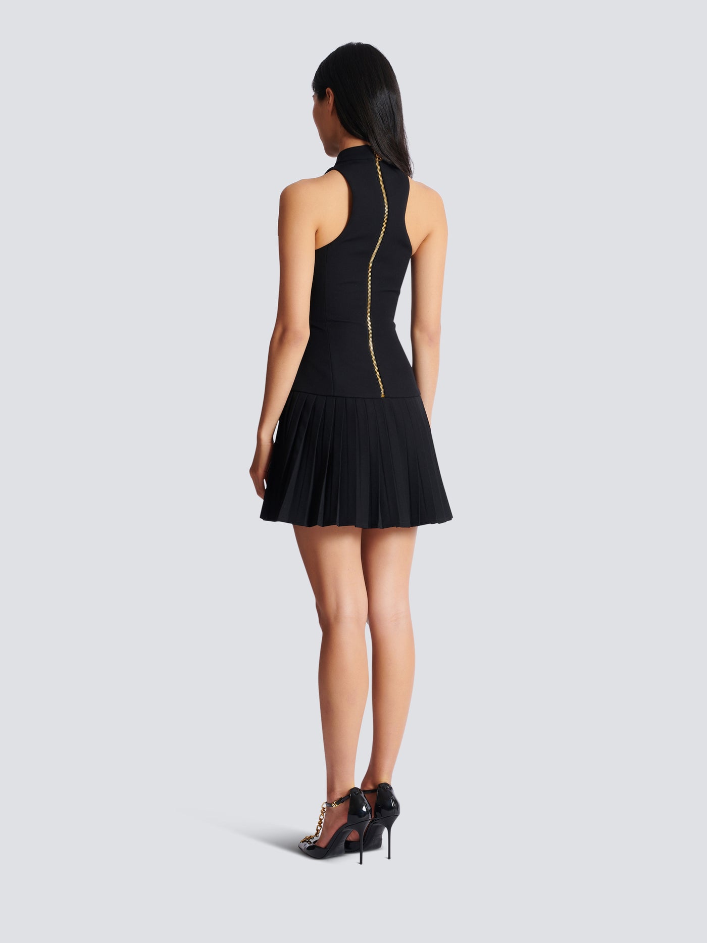 Flared grain de poudre dress with belt detail