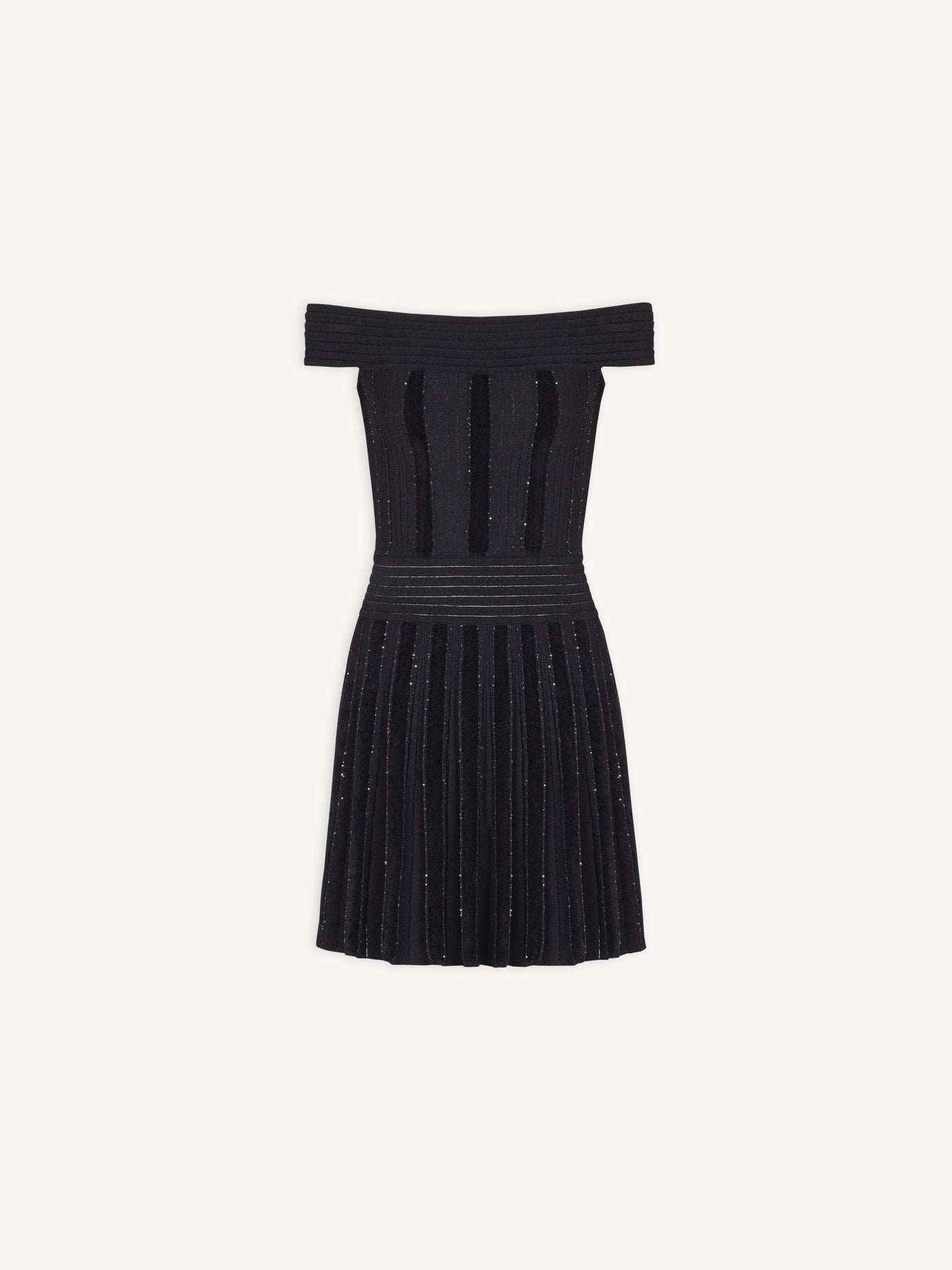 Robe épaules dénudées en maille à paillettes