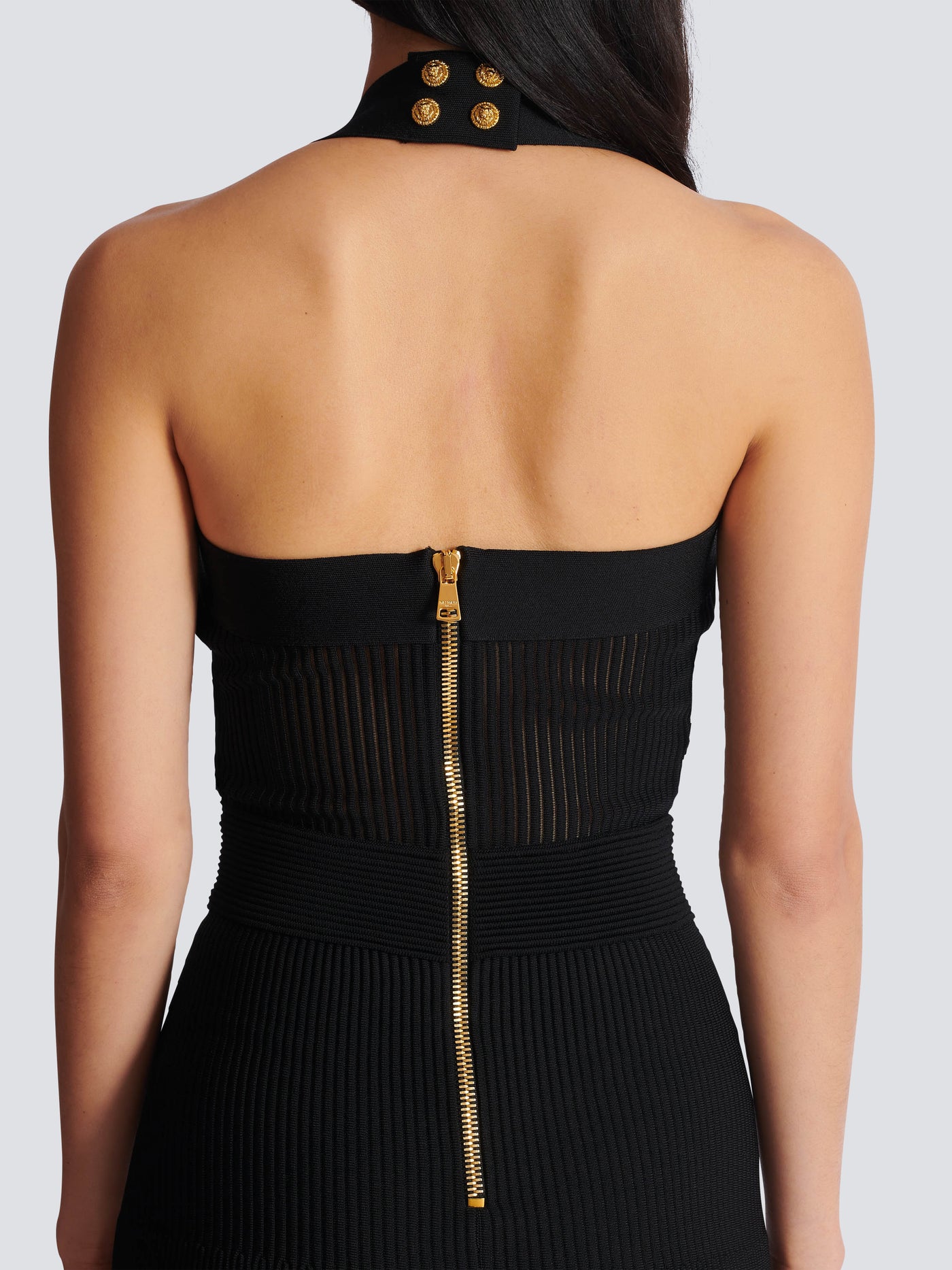 Halterneck pleated knit midi dress