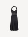 Halterneck pleated knit midi dress