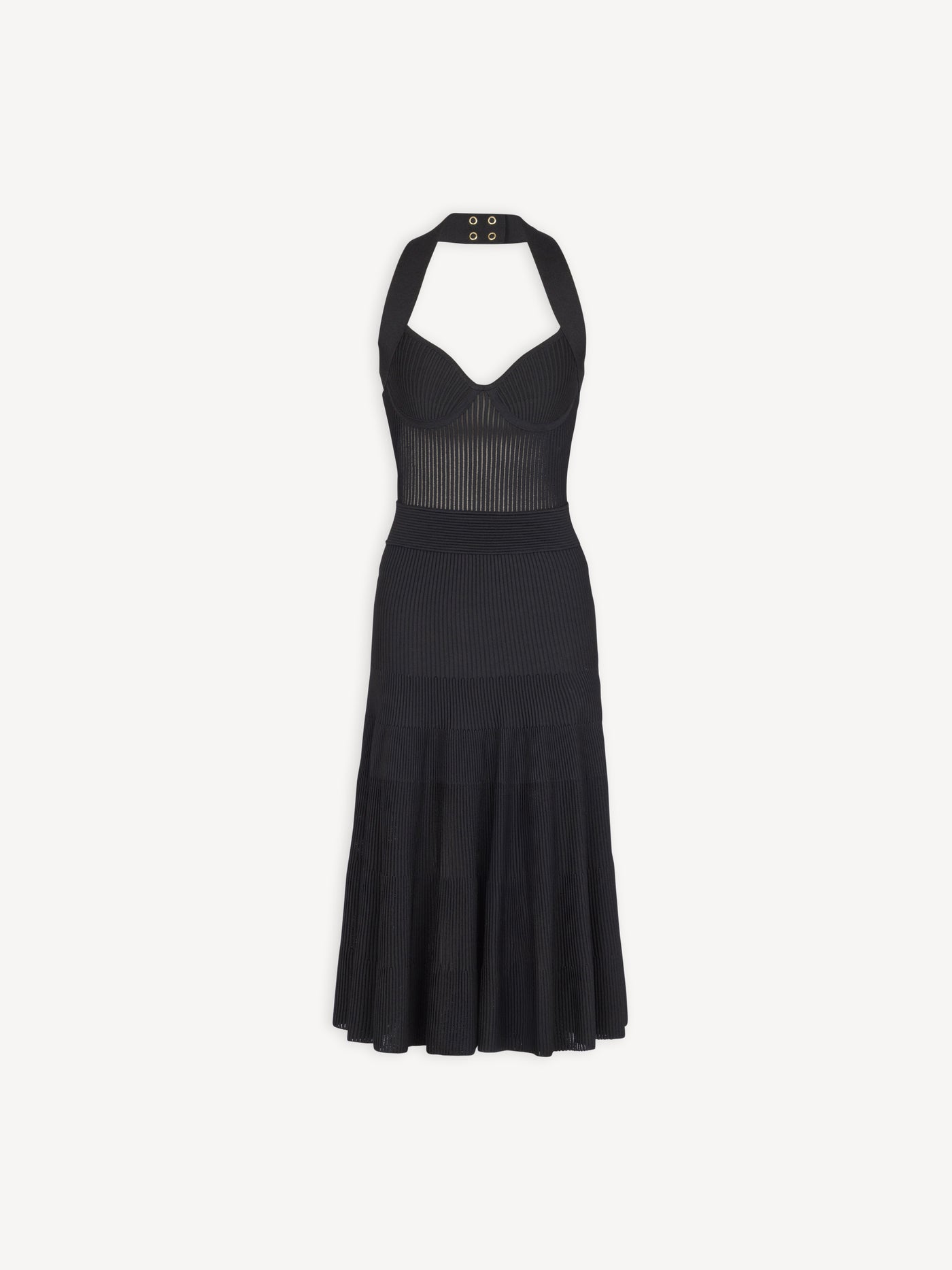 Halterneck pleated knit midi dress