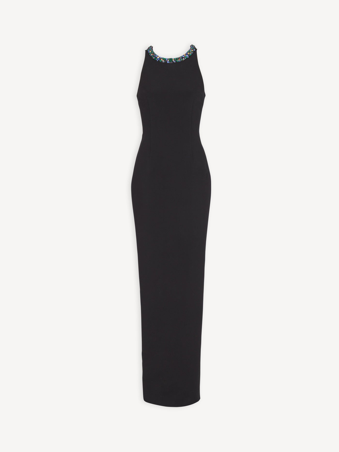 Long sleeveless dress in embroidered velvet