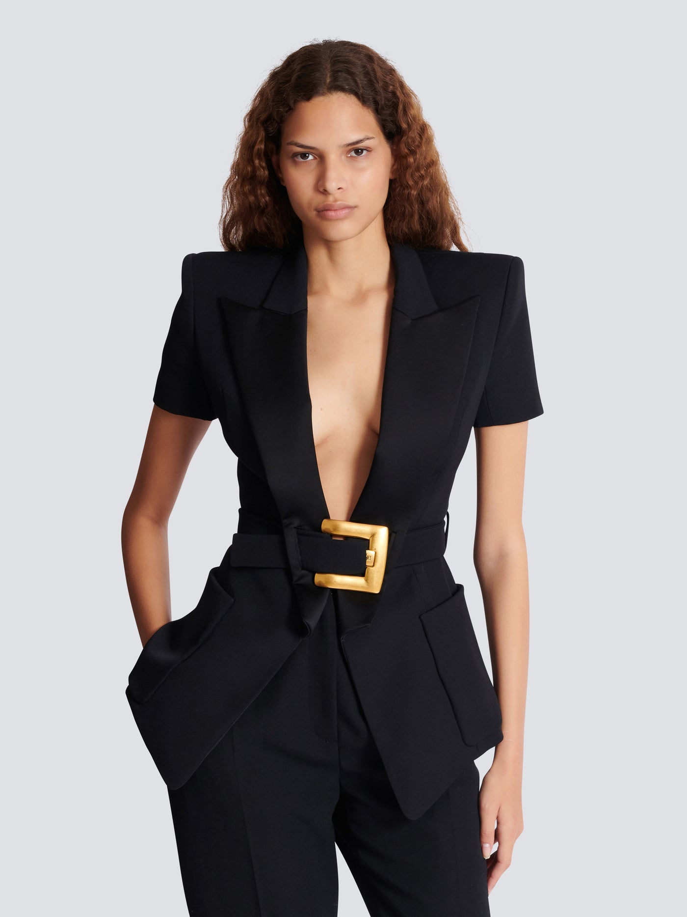 Veste en grain de poudre avec détail ceinture