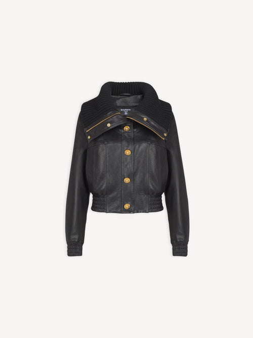 Lambskin and knit bomber jacket