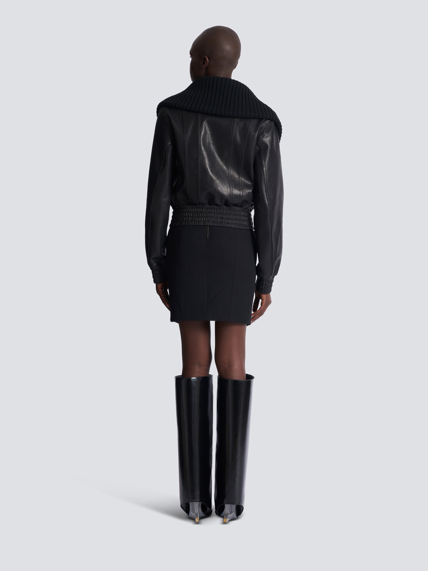 Lambskin and knit bomber jacket