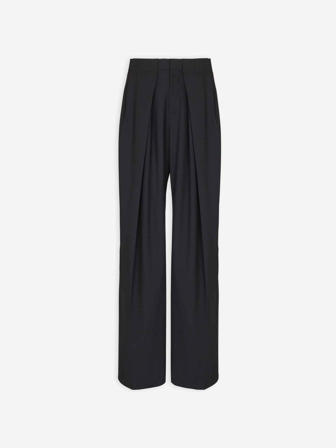 Pantalon à larges plis plats en sergé de laine
