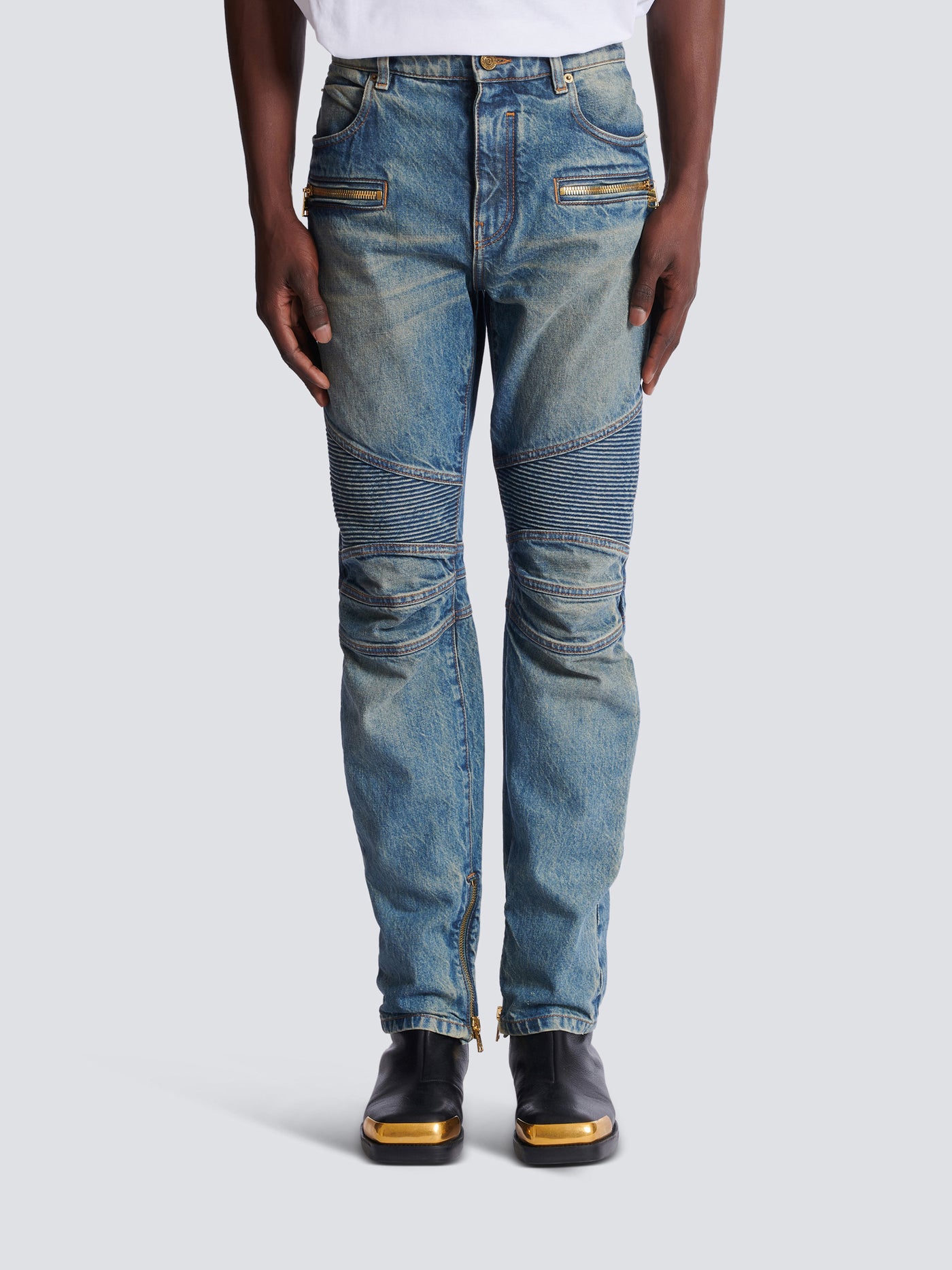 Pantalon biker en denim vintage
