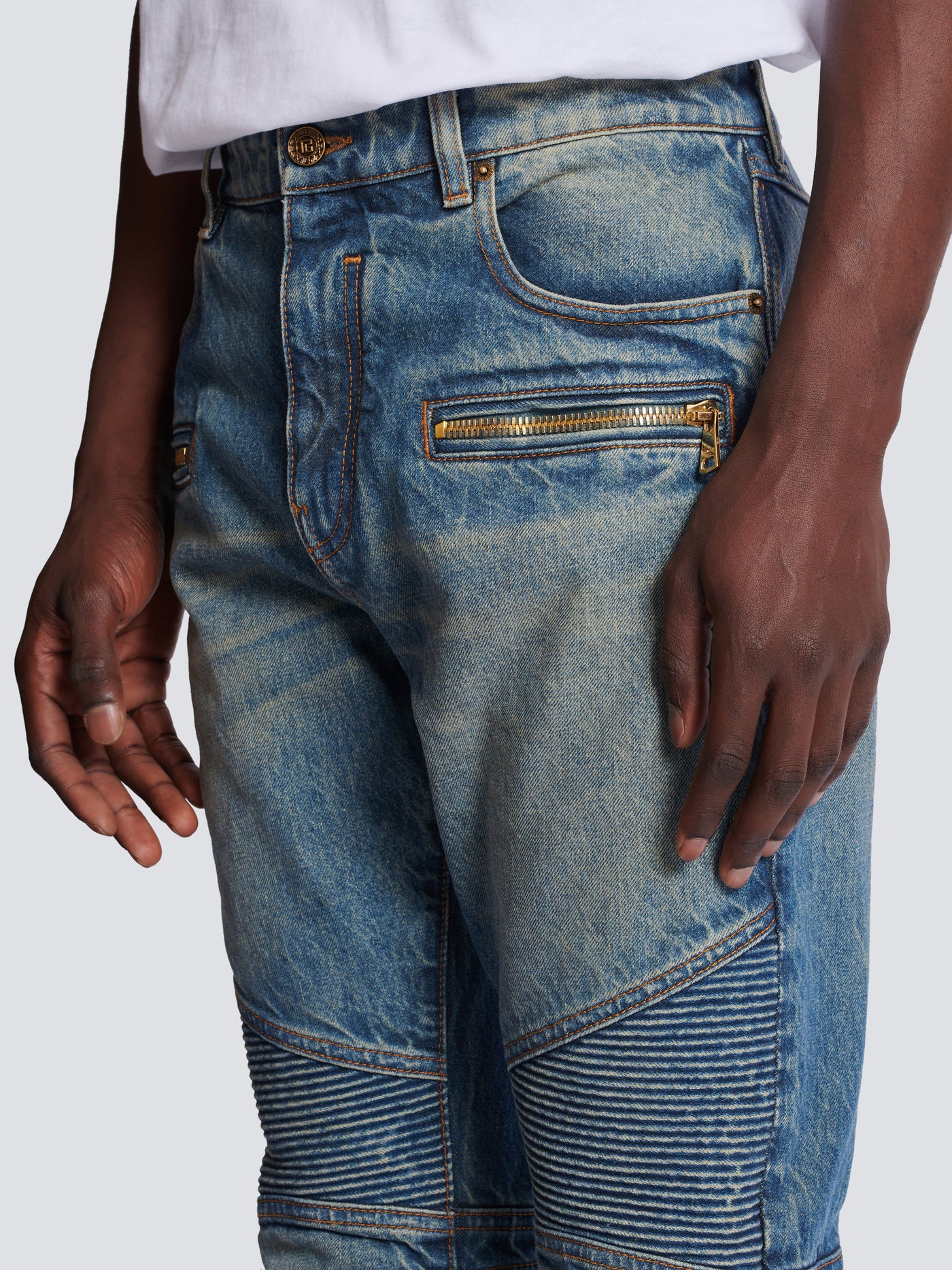 Pantalon biker en denim vintage