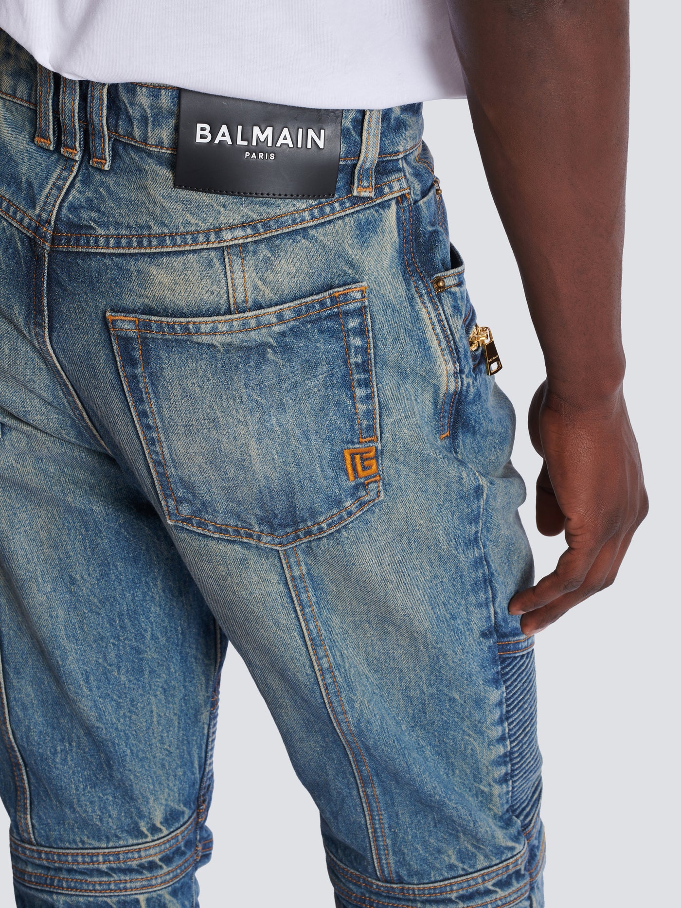 Pantalon biker en denim vintage