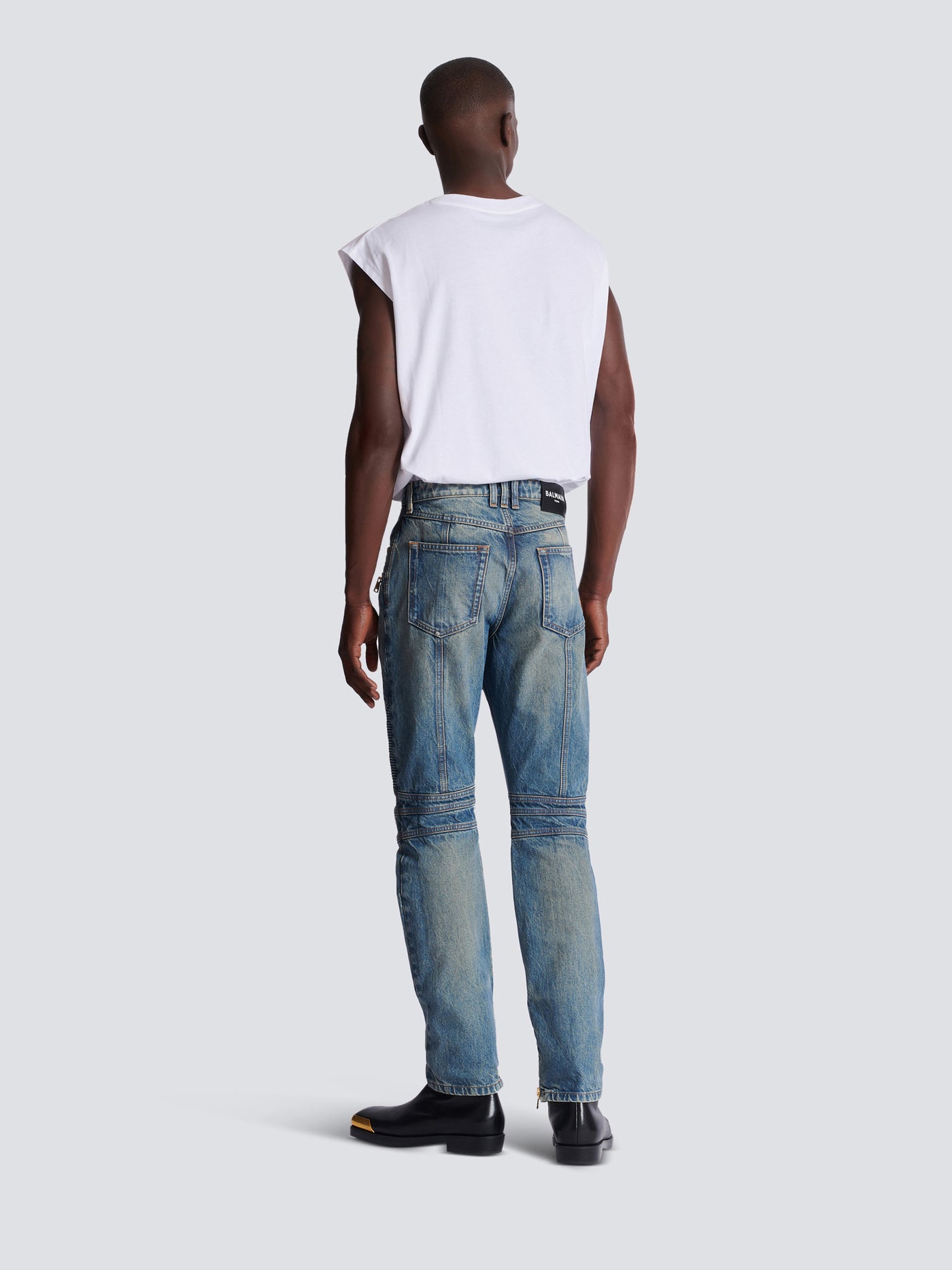 Pantalon biker en denim vintage