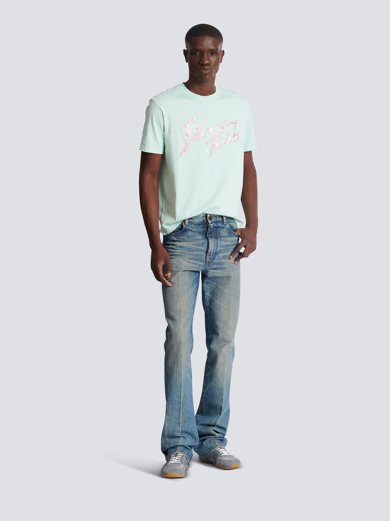 Slim straight-leg jeans in vintage denim