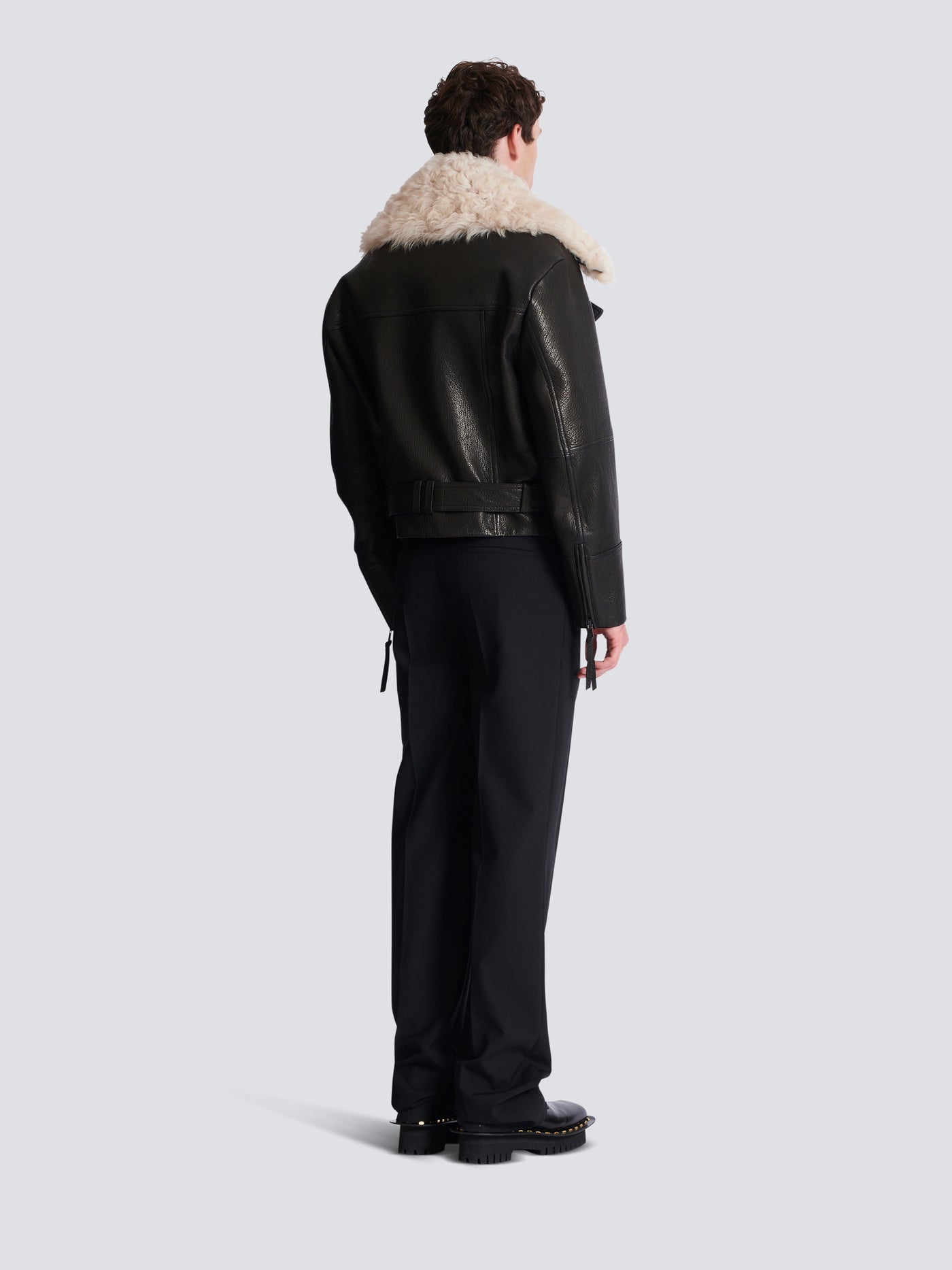 Leather jacket with shearling collar
