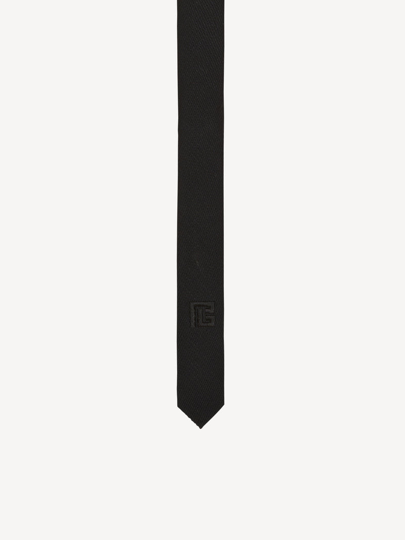 Slim wool tie with PB embroidery