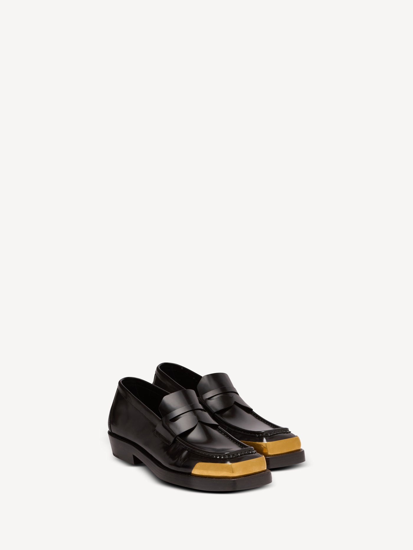 Square-toe glazed leather loafers