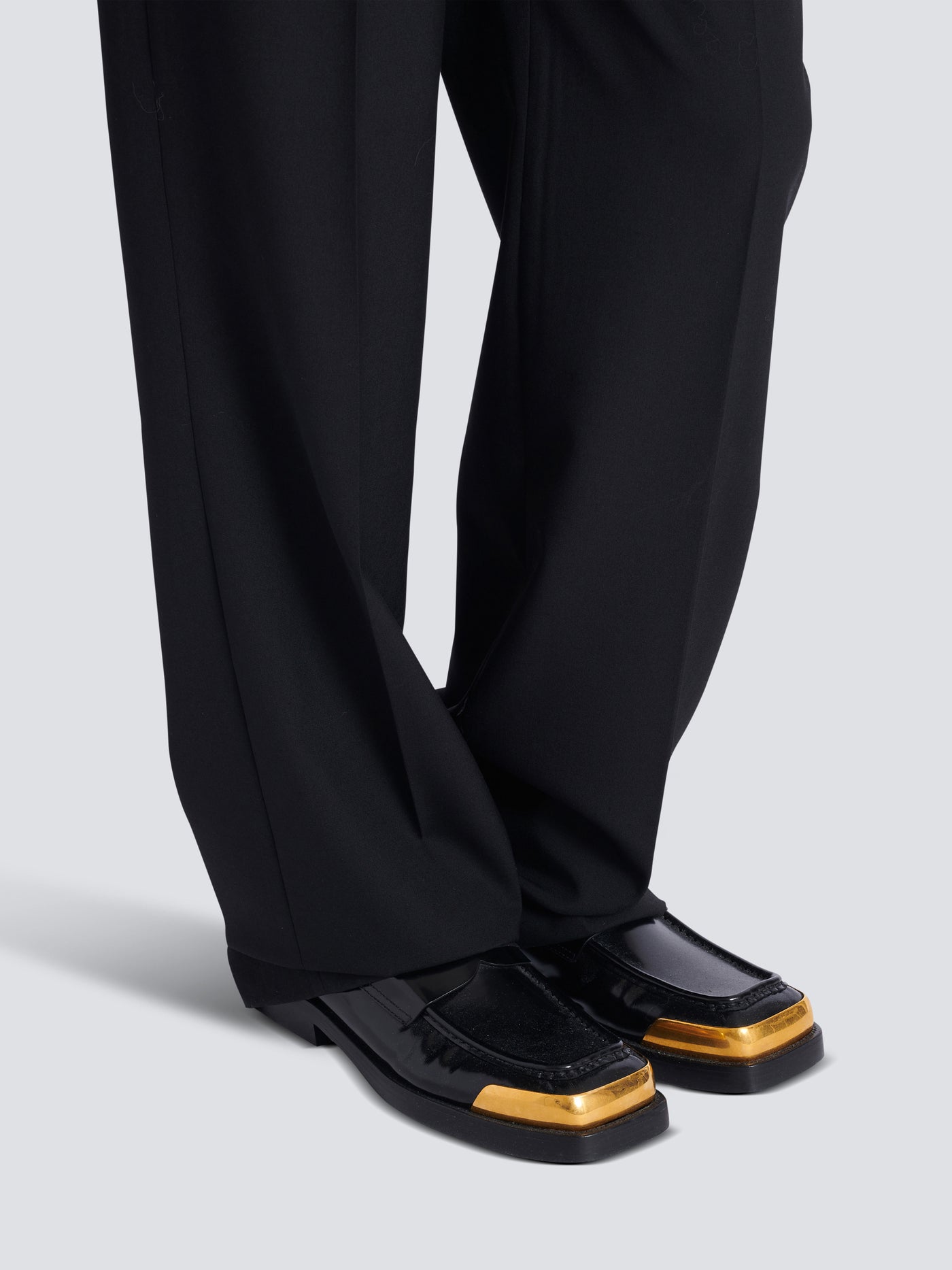 Square-toe glazed leather loafers