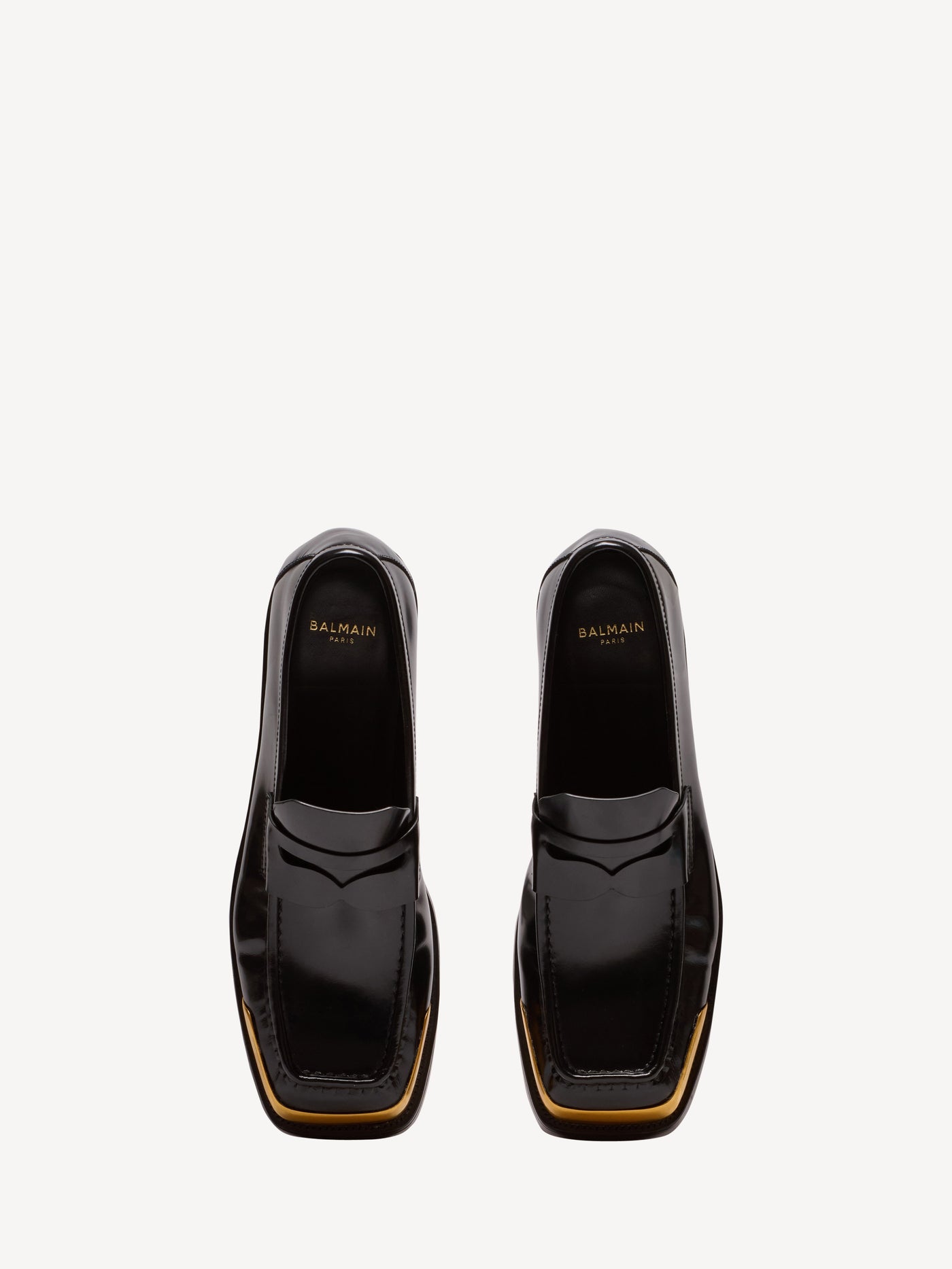 Square-toe glazed leather loafers