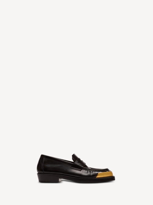 Square-toe glazed leather loafers