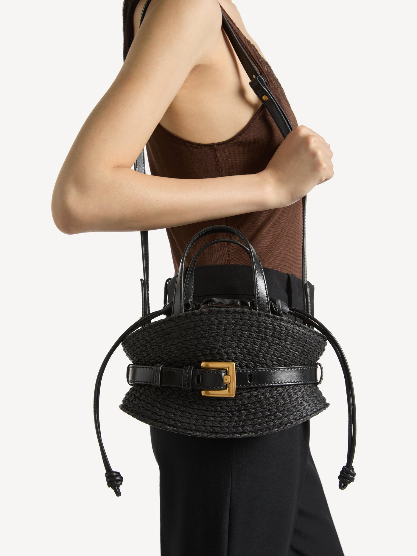 Shuffle Mini bag in calfskin and raffia