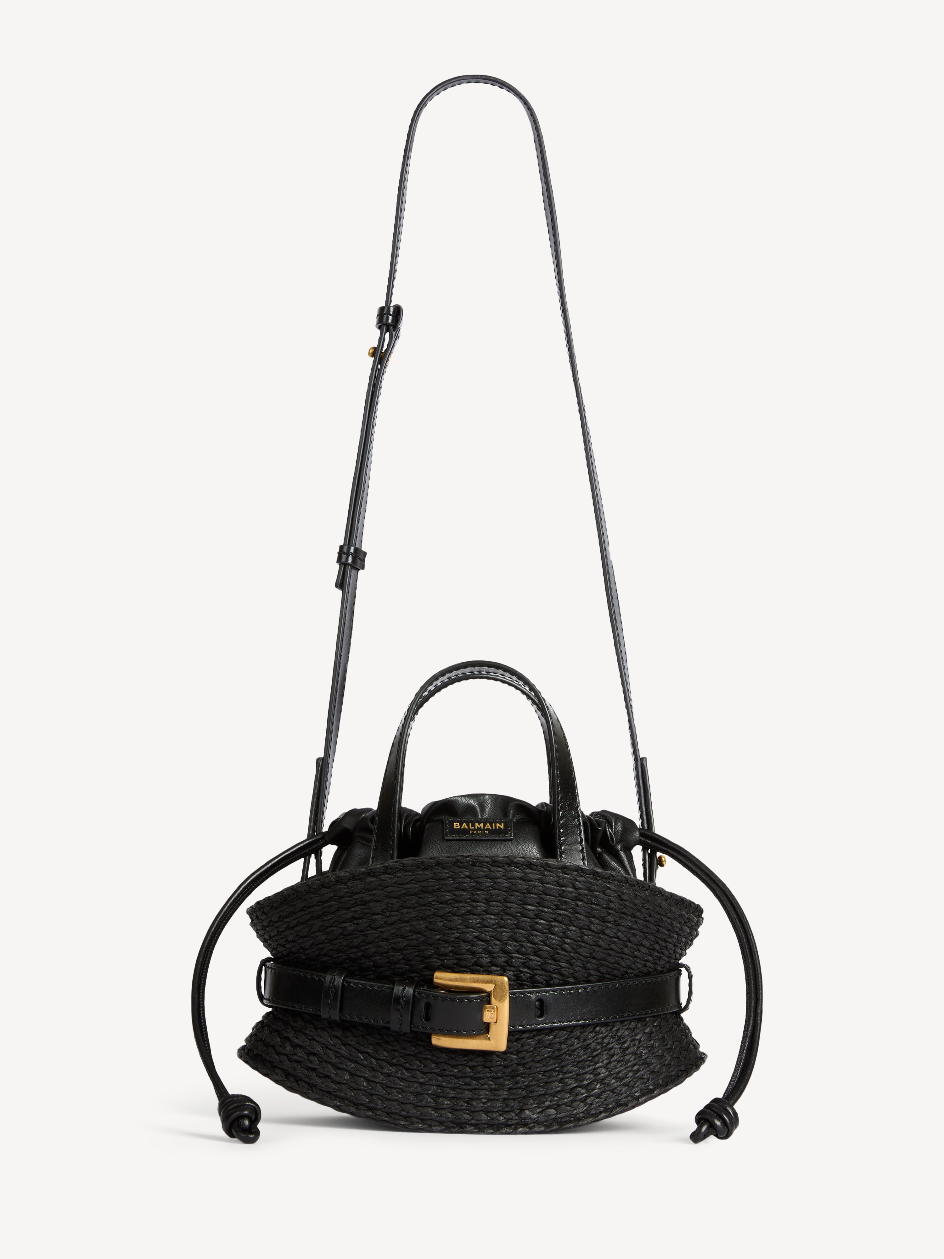 Shuffle Mini bag in calfskin and raffia Black - Women I Balmain
